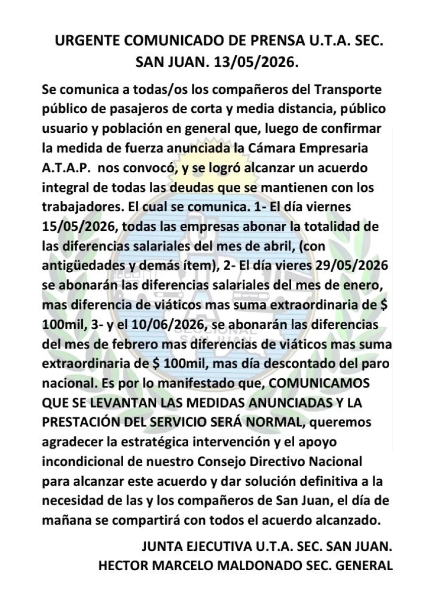 Comunicado U.T.A
